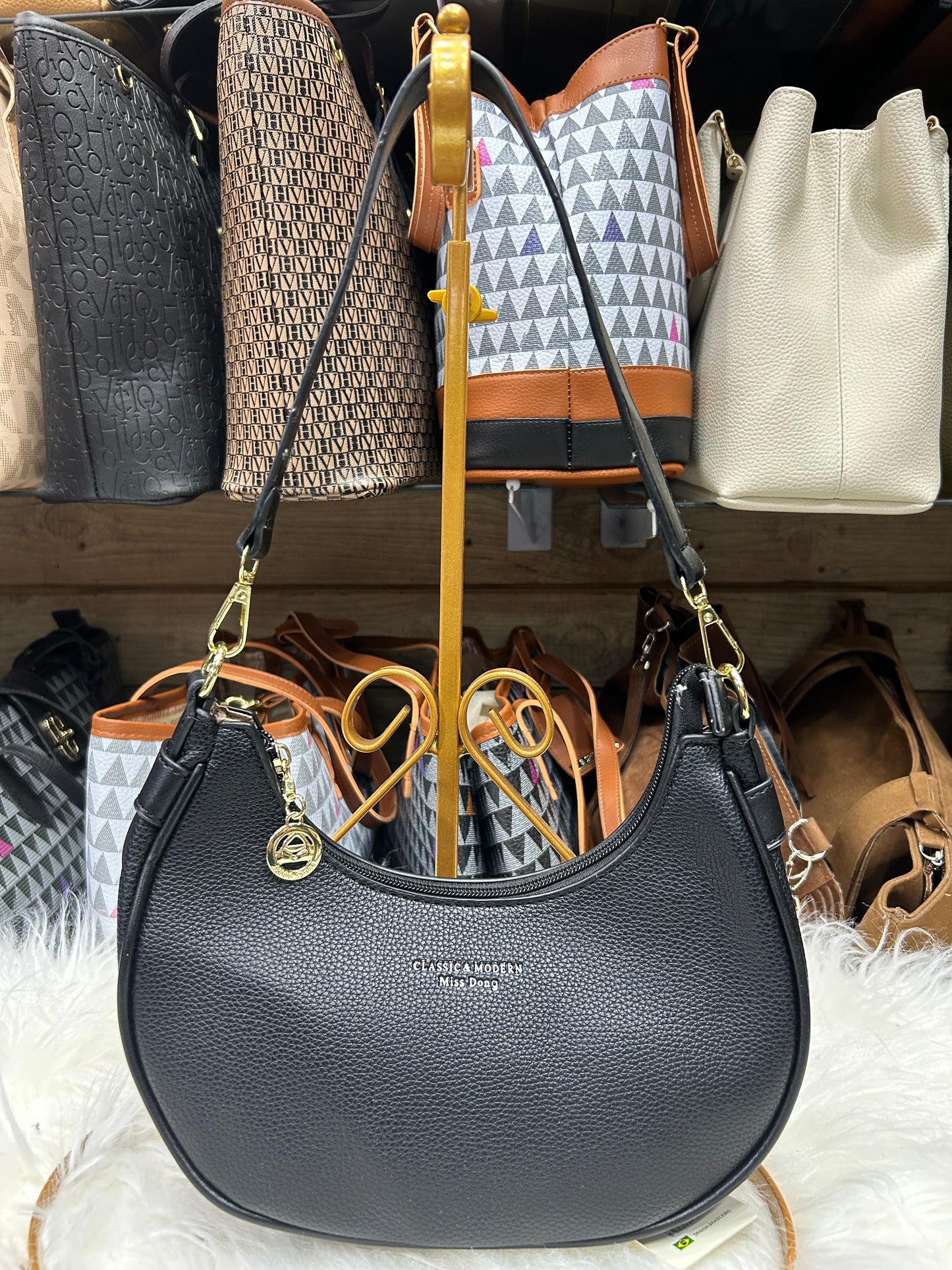 Bolsa baguete com alça de couro