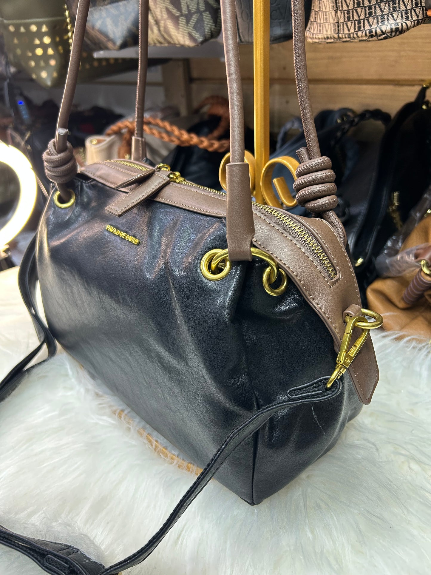 Bolsa corda pavão de ouro