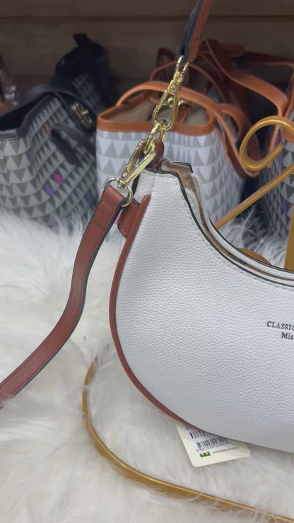 Bolsa baguete com alça de couro